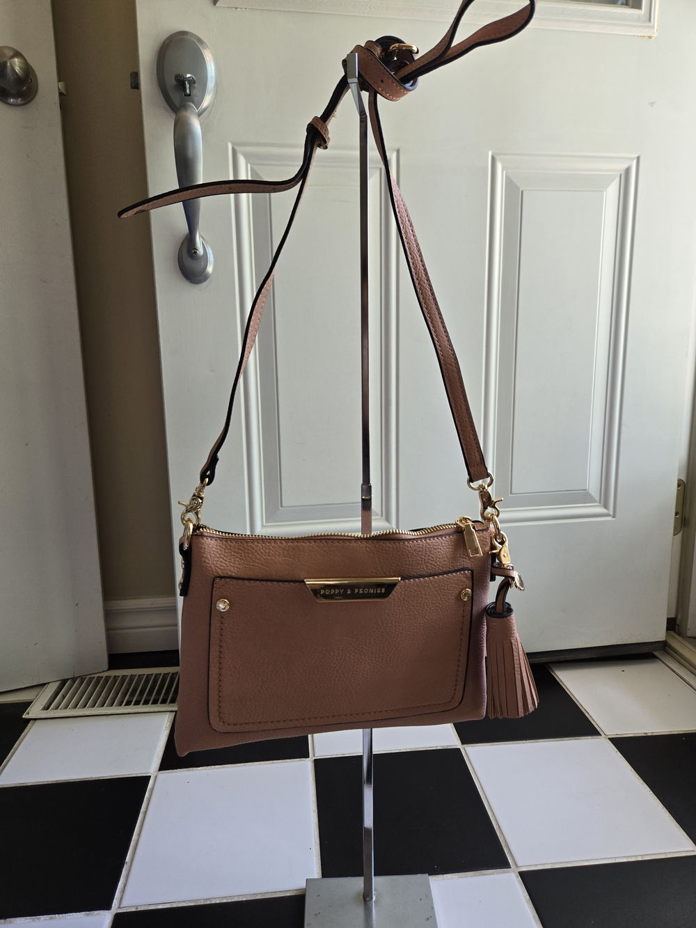Poppy & Peonies Camel Crossbody with Tassel